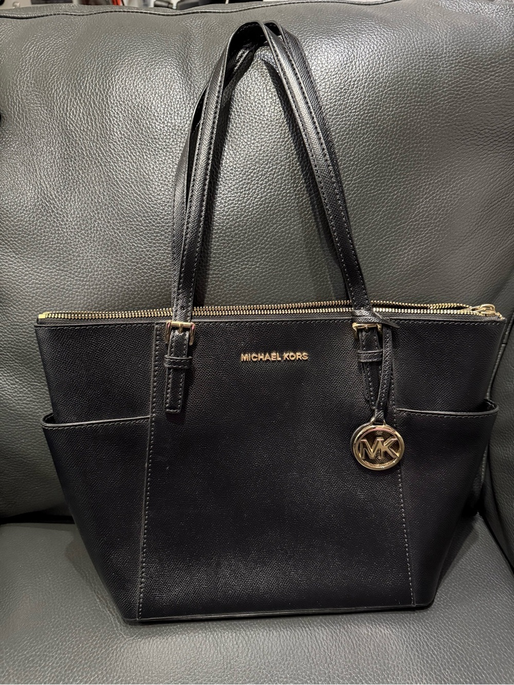 Michael Kors Black Saffiano Leather Tote with Gold Hardware